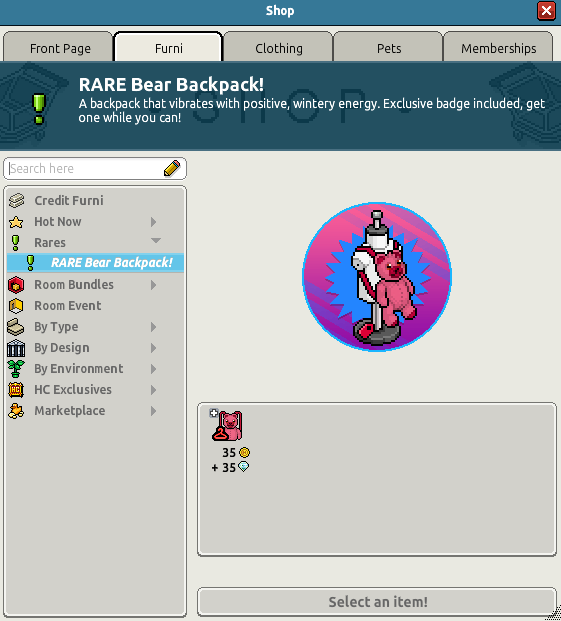 Droube1's tweet image. 24 HOURS GLOBAL GIVEAWAY!

WIN A BEAR BACKPACK! 🐻
FOLLOW AND RETWEET!

ENDS INS 24HOURS FOR ALL HABBOS OPEN!!
#Habbo #Habbogiveaway #habbo2020