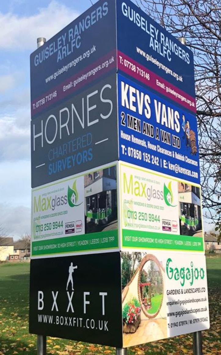 GuiseleyRangers's tweet photo. We would like to thank @mrmaxglass @Gagajoo_Gardens @boxxfitclub Hornes Chartered Surveyors &amp; Kev's Van for sponsoring us.  Thanks also to Visual Science for the fantastic artwork.  🏈👍🏈. https://t.co/Dmxu8ryIbw