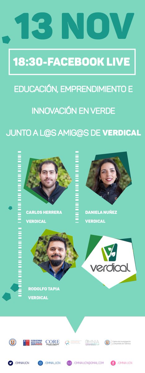 omnia_ucn's tweet photo. ¡Última jornada de #Docencia e #innovación: #experiencias #regionales! 👩🏫 👨🏫Nos conectamos a las 18:30 hrs. vía Fb Live para conversar sobre #educación, #innovación y #emprendimiento junto al equipo de @Verdical_Afta 🙌 https://t.co/HpWTTsDcEO