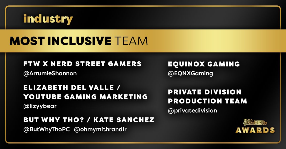 lizyybear's tweet photo. The biggest reward anyone can get is the recognition from their peers and the community you serve. Our team being recognized as one of the most inclusive teams in the video games industry is a true honor. Thankful. #TheGameHersAwards https://t.co/fSbOtTf6Uk https://t.co/VudbvGjwKI