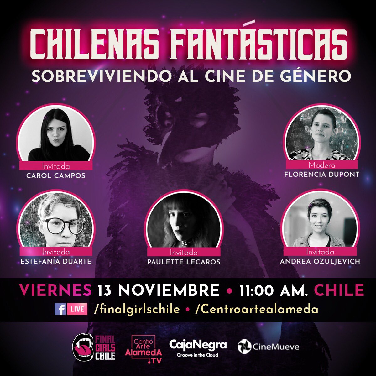FinalGirlsChile's tweet photo. En nuestras actividades de formación, hoy les invitamos al conversatorio #ChilenasFantásticas: Sobreviviendo al Cine de Género 🔪 
#LatinamericanFreaks #WomenInHorror #ChilenasCineastas #CineMueve #Grita #FinalGirlsChile https://t.co/bmxy5BXjf2