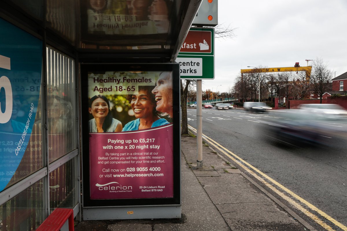 BMO_NI's tweet photo. Are you healthy female aged between 18 to 65? Take part in a @Celerion_BFS clinical trial and get up to £5,217 with one x 20 night stay. Call now on 028 9055 4000 or visit https://t.co/os5eP9eyAJ #MakeADifference #GetInvolved #OOH #Adshel #DOOH #AdshelLive #HelpResearch https://t.co/3rlyYNXP6C