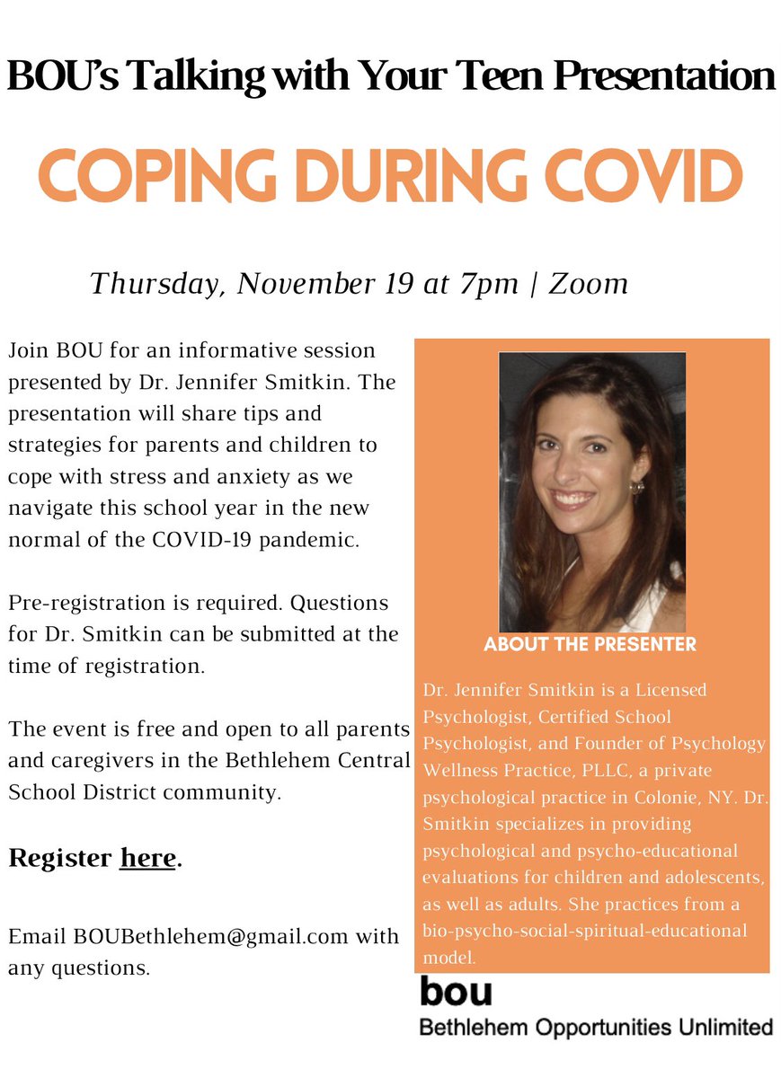 BOU_bethlehem's tweet photo. Register for our “Coping During Covid” Zoom presentation 👉 https://t.co/QRaO0sSI65 @BethlehemPL @Bethlehemlax @BCEaglesPuck @LeagueBethlehem @TownOfBethlehem @GirlsSwimDiveBC @bethlehemGNO @bctaunited @bethlehemruns @BCAthleticAssoc @BCFHBoosterClub @BCSDAthletics @BC__Tennis https://t.co/teb5D7Fefz