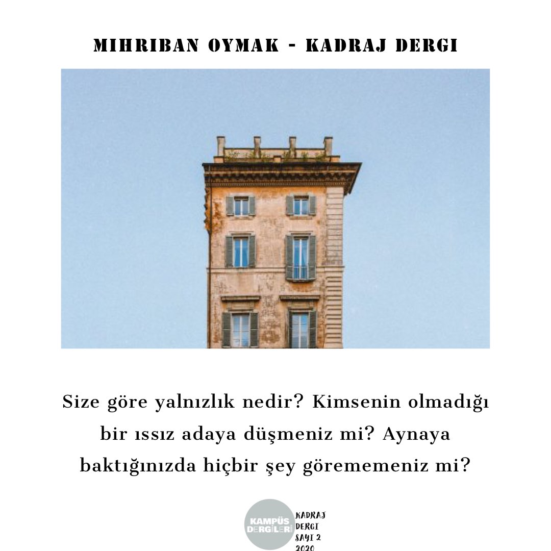 Herkese merhaba! Bugünki yazımız <a href="/kadrajdergi/">Kadraj Dergi</a> nin ikinci sayısında yer alan ‘Farklı Bir Tuh Hali Yalnızlık’ Yazıyı okumak için profilimizdeki linke tıklamanız yeterli 📢 Keyifli okumalar 🌻