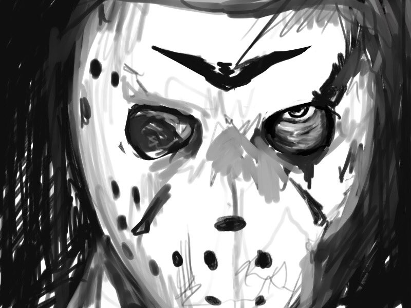 Key Eye 13日の金曜日のジェイソン ボーヒーズ描いてみた Fribaythe13th Jasonvoorhees モノクロアート Monochrome 白黒絵 イラスト
