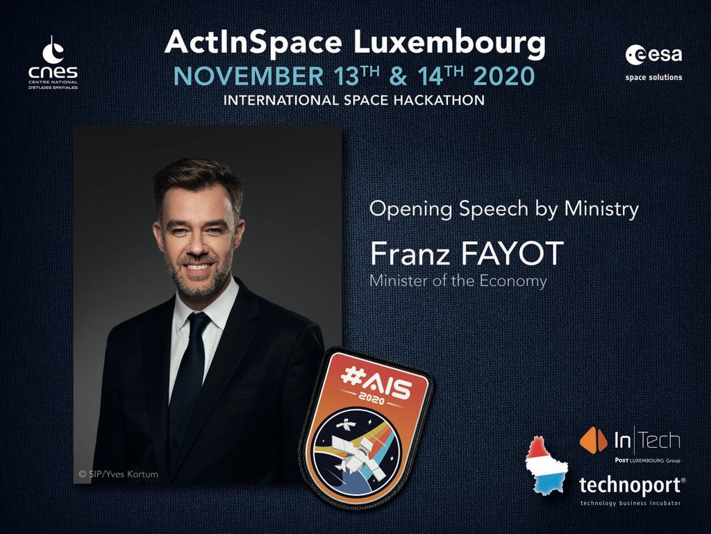 Let’s go for Act In Space ! We begin with a message of the luxemburger minister of Economy Franz Fayot.

@FranzFayot @MinEcoLux @CNES @intech_lux @Technoport_Lux @esa @LuxSpaceAgency #IPIL @uni_lu #GLAE #POSTluxembourg @GomSpaceGroup @EYnews #Gradel @HenalluxOffici1