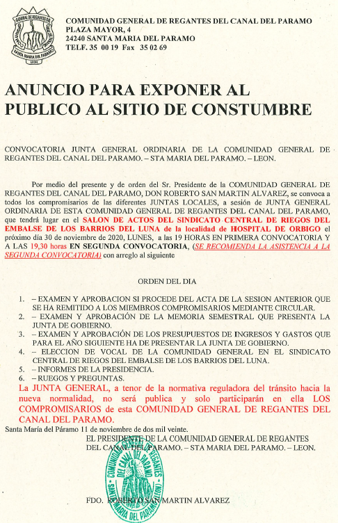cgrCanalParamo's tweet image. CONVOCATORIA JUNTA GENERAL ORDINARIA