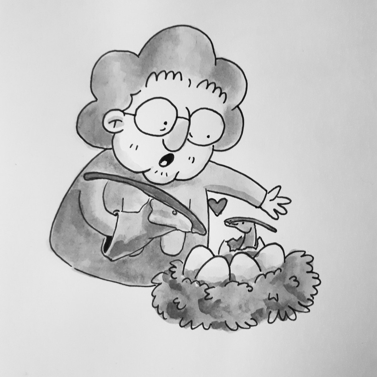 owlgress_illu's tweet photo. #dinovember #dinosaurs #grannyannie #illustration #ink #blackandwhite #parasaurolophus #nest #hatching https://t.co/lrmQ8aeAl6