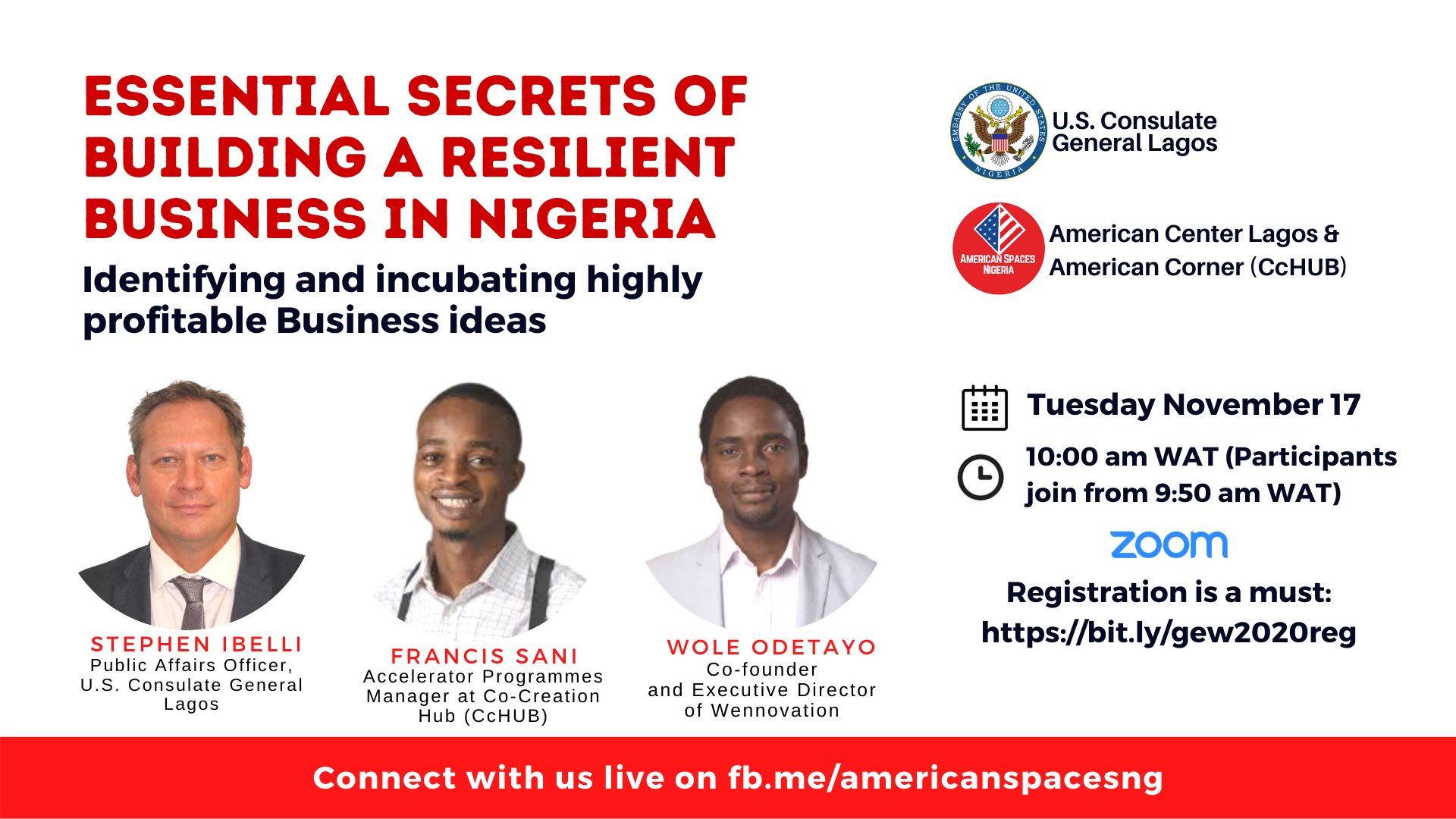U.S. Mission Nigeria on X: "Are you interested in launching your business?  Join us as we discuss the "Essential Secrets of Building a Resilient  Business in Nigeria". We will be live on