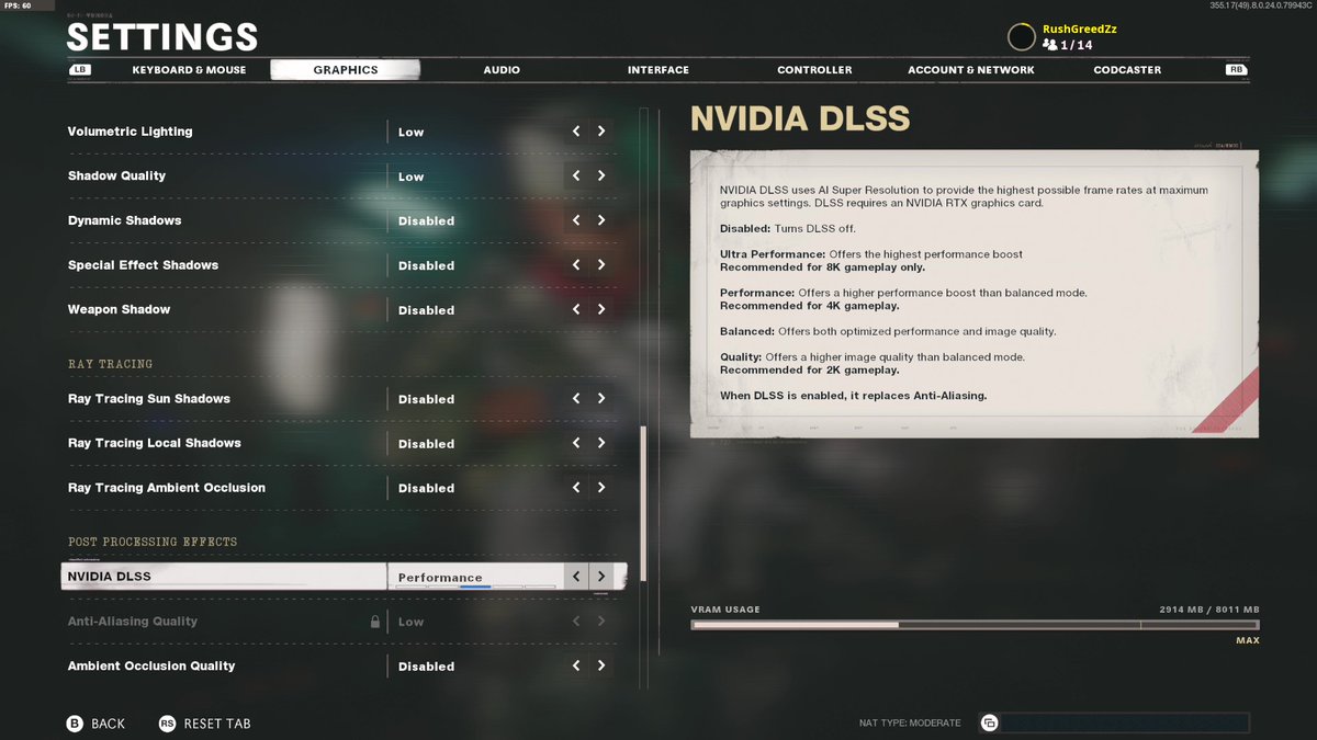 Rush Greedzz 2560x1440でfps0以上で安定してコントローラの遅延も減ったグラフィック設定 Nvidia Latency Enabled Boosted Nvidia Dlss Performance Nvidiaコントロールから 低遅延モード ウルトラ Bocw T Co Q60zqrump0