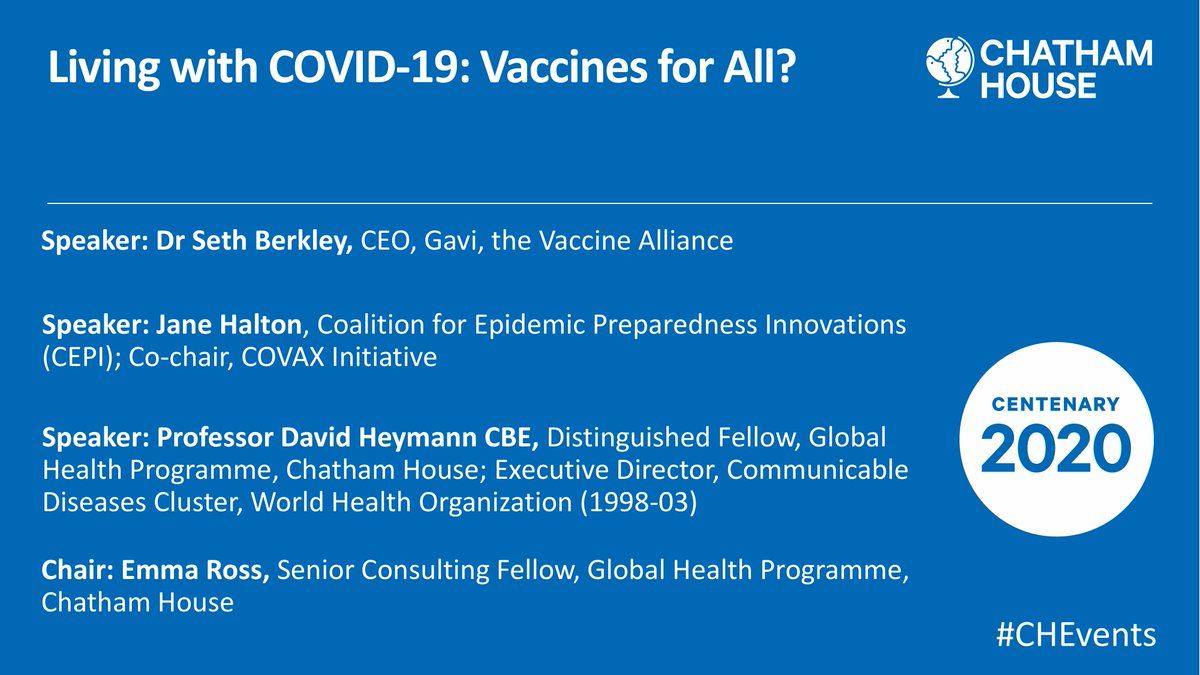 CHGlobalHealth's tweet photo. 🎥Autumn 2020 Pandemic Briefing6⃣
🔎Dr Seth Berkley #GAVI & Jane Halton #CEPI join Prof. Heymann to unpack the current state of #vaccinedevelopment
Role #vaccines are expected to play in #viruscontrol & issues around #equitableaccess
🗓️ 19/11| 9am GMT
👇
https://t.co/Ku0vl1Sr0r https://t.co/45FDubX65g