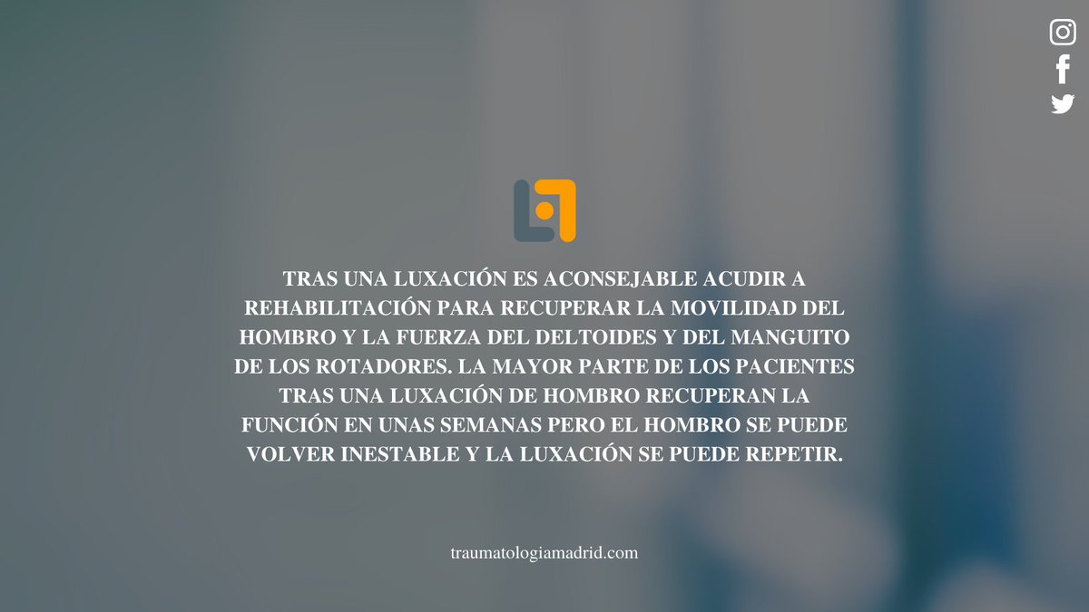#HOMBRO 🥼 Tras una luxación es aconsejable acudir a rehabilitación para recuperar la movilidad del hombro y la fuerza del deltoides y del manguito de los rotadores. 

📲 Más en cutt.ly/yg0tlzn