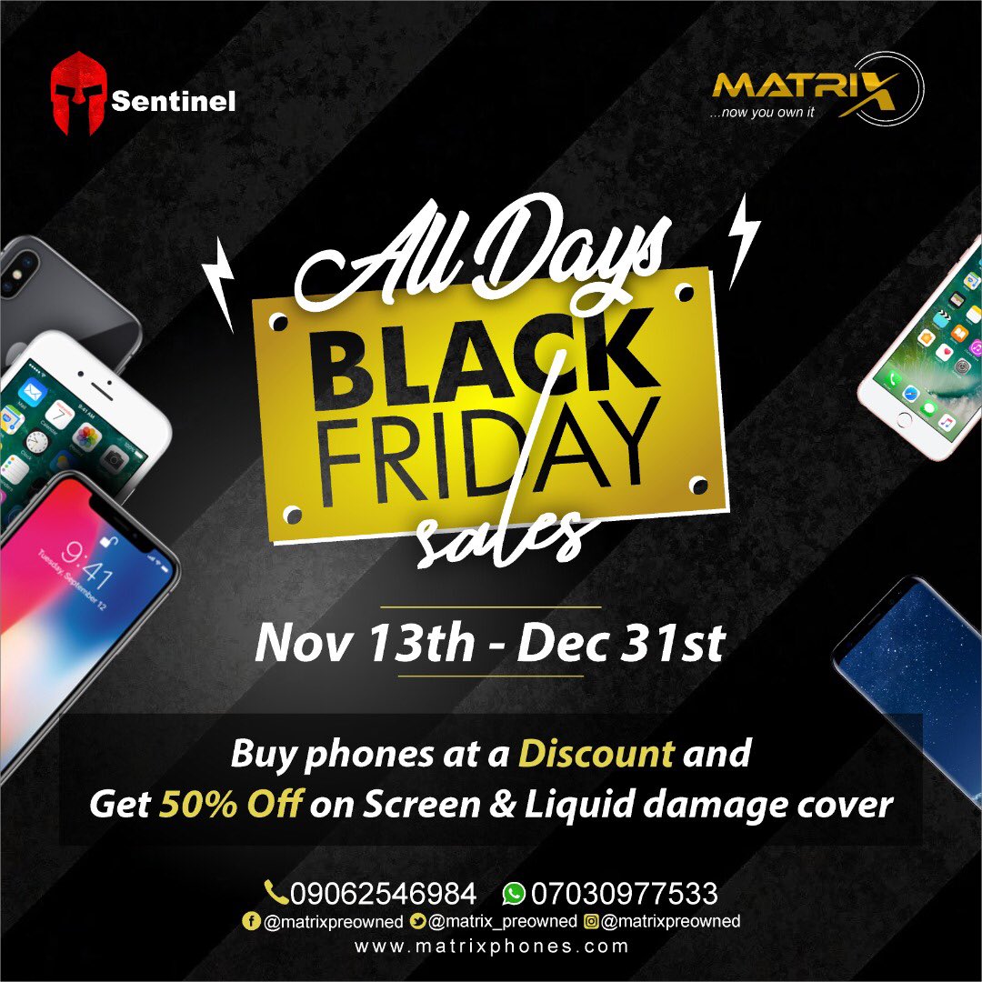 sapphirecredit's tweet photo. All Days Black Friday Sales is finally here
Buy Phones at a Discount and get 50% off on Mobile Phone Protection powered by Sentinel @sentiprotect
Swipe for our available devices and prices
Hurray now, we are selling FAST!!!!!
#matrixphones #blackfriday #sales #sentinel #Abt https://t.co/HkEvoJMebW