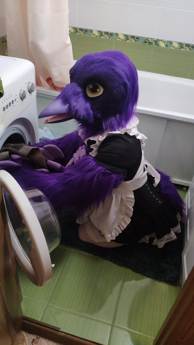 AilloTusk's tweet photo. When I'm doind some house cleaning, i usually dive in it head straight... I think i dive a little bit too deep 
@CuteFursuits @FursuitPursuits 
#FursuitFriday #Furry #fursona #fursuit #maid https://t.co/6vUpO8dKS8