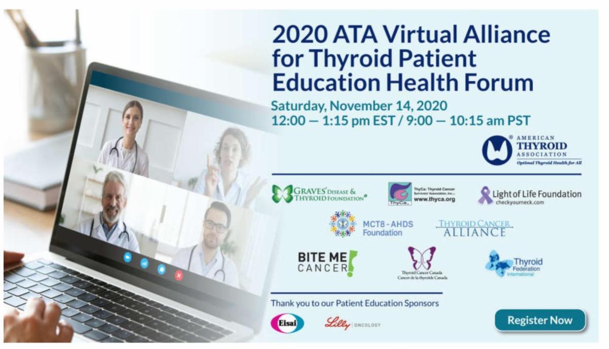 The American Thyroid Association (ATA) is hosting a FREE virtual health forum for thyroid patients this Saturday, November 14th at 12:00pm ET - members.thyroid.org/Shared_Content…