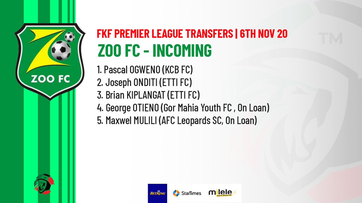 fgk32's tweet photo. ☕| Kericho based side @zoofootballclub have five new faces in the fold

#Fkfpltransfers
#FKFPL
#BPL https://t.co/s0idcaCWX7
