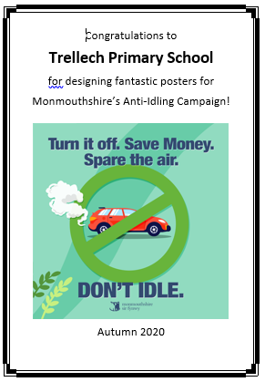 TrellechPrimary's tweet photo. We are very proud to announce that some of our former Y6 pupils were successful in designing #antiildling posters. These will be displayed across @MonmouthshireCC shortly. Sharing a very important message #pleaseswitchoff @Mon_RoadSafety @LearnWithMCS https://t.co/wPbn23ALT3