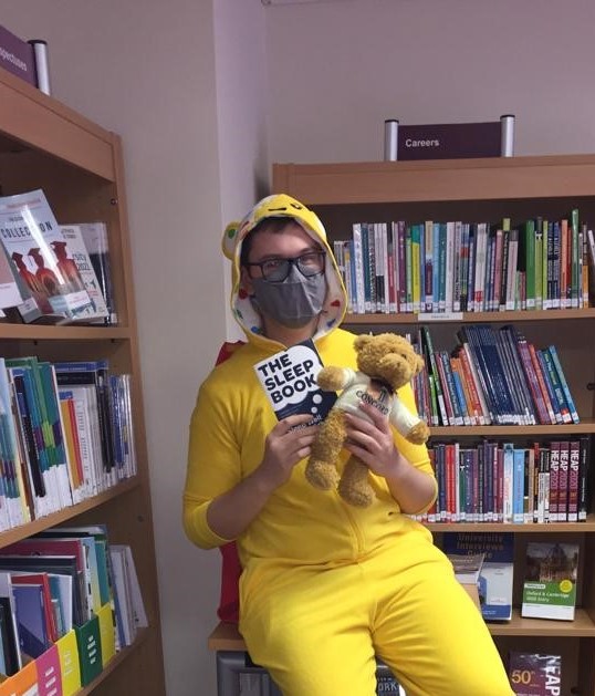LibraryDeptCC's tweet photo. We're loving the opportunity to raise money for #ChildreninNeed and have some fun by dressing up in pyjamas. We've even managed to find some sleep-related books! https://t.co/tn9it3ddlD