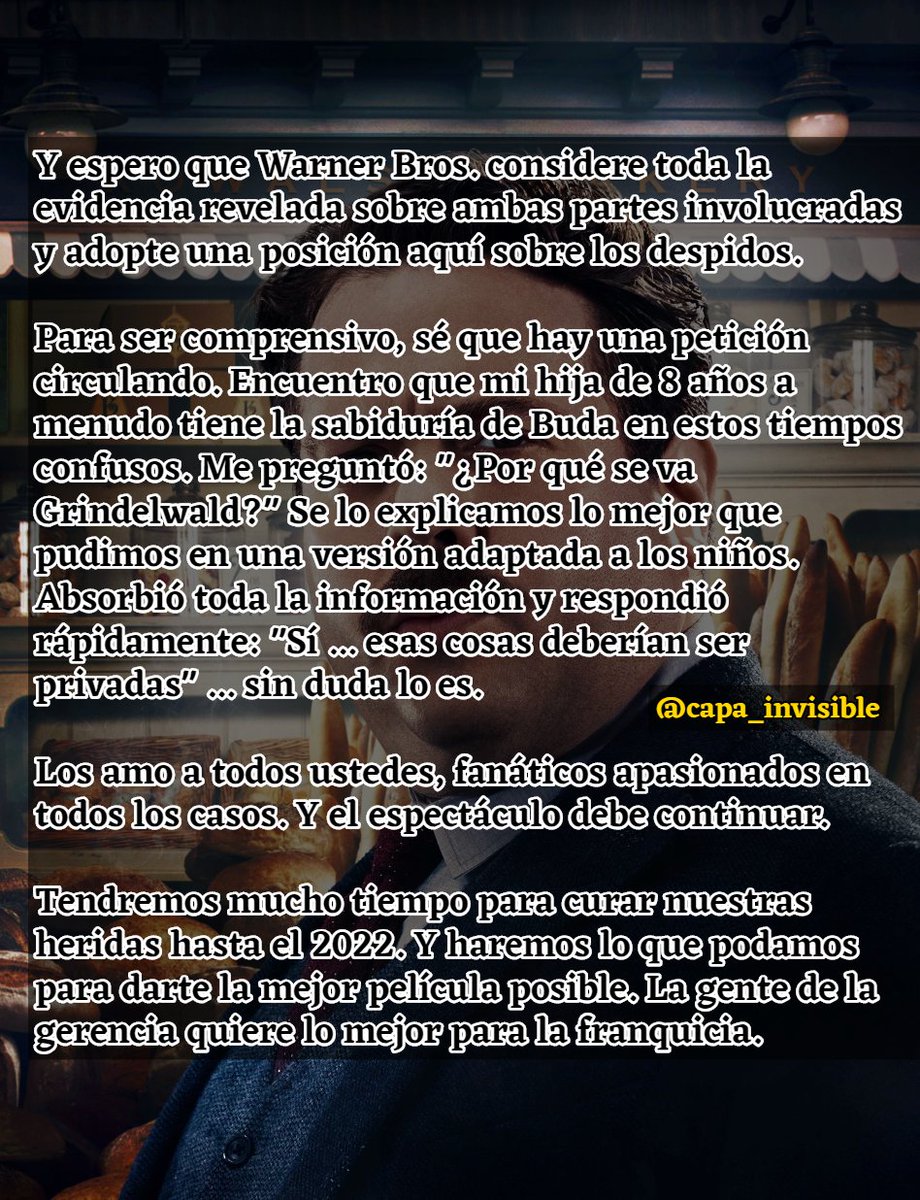 capa_invisible's tweet photo. Comunicado de Dan Fogler (Jacob Kowalski) traducido al español donde habla sobre Johnny Depp. Lo borró de su cuenta de twitter a los minutos de publicarlo ¿opiniones? https://t.co/g8GRWF7nS0