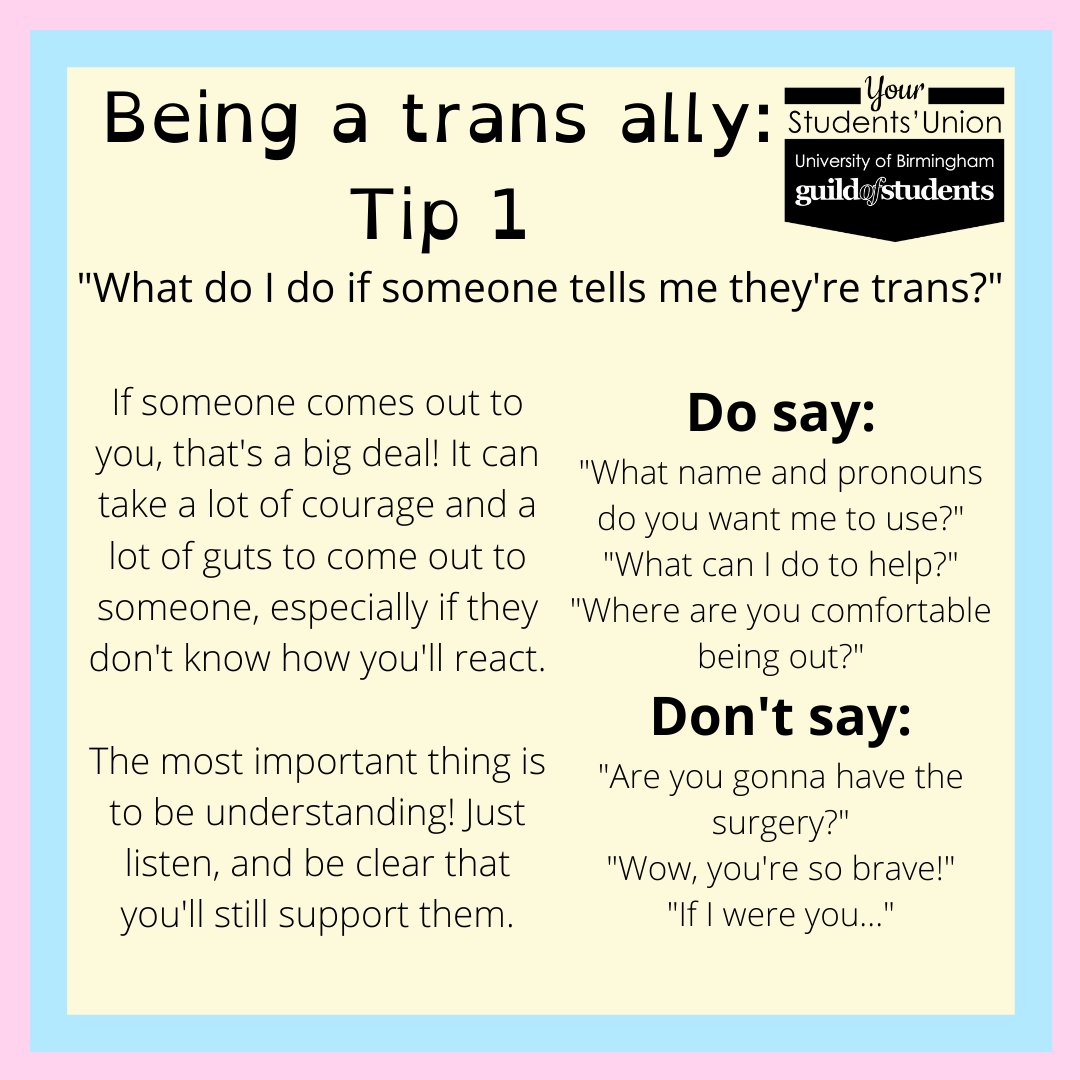 GuildTrans's tweet image. CW: transphobic rhetoric.

It's Trans Awareness Week! We're super excited to be bringing you posts ALL this week, both about some important modern trans figures and activists, as well as some top tips on how you can be an ally to trans people. 

facebook.com/trans.officer/…