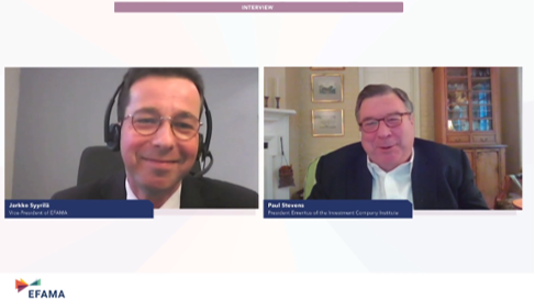 EFAMANews's tweet photo. EFAMA Vice-President Jarkko Syyrilä interviewed @ICI President Emeritus Paul Stevens as he retires from ICI after more than 15 years. The trajectory of his career has seen the development of a successful global fund industry.
#IMF2020 https://t.co/wvvRL9BNUC