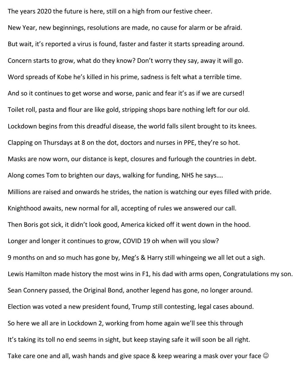HedgesAm's tweet photo. Poem about this very strange year created by my sister @suziewong162 #sistergottalent #COVID19 https://t.co/ksj7ijC2jx