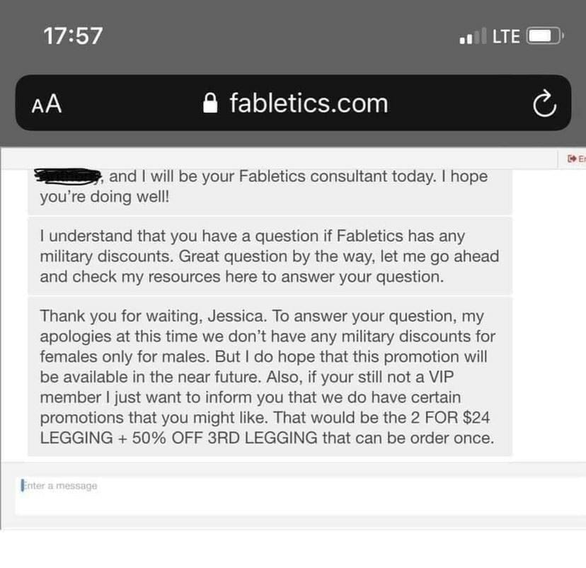 Chelseethejewel's tweet photo. 🤬 So females veterans are NOT equal to male veterans??? You got to be kidding me.

This isn't the first post I seen about this company stating ONLY MALES are eligible for the military discount. It even made the Military Times!!!
 #femaleveteran #militarydiscount https://t.co/YXZLaQxgcf