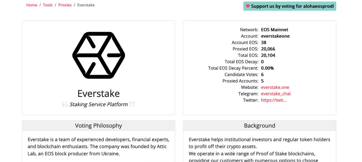🎉 We together with <a href="/everstake_pool/">Everstake</a> excited to announce the launch of our own #EOS proxy - alohaeos.com/vote/proxy/eve…

📍If you are an #EOS holder - stake EOS with everstakeone
📍If you are a Block Producer - join everstakeone

and start multiplying your income immediately 💸