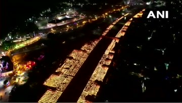 timesofindia's tweet photo. Earthen lamps lit on the bank of River Saryu in Ayodhya as part of '#Deepotsava'

(ANI) https://t.co/BSPzxGUnRP