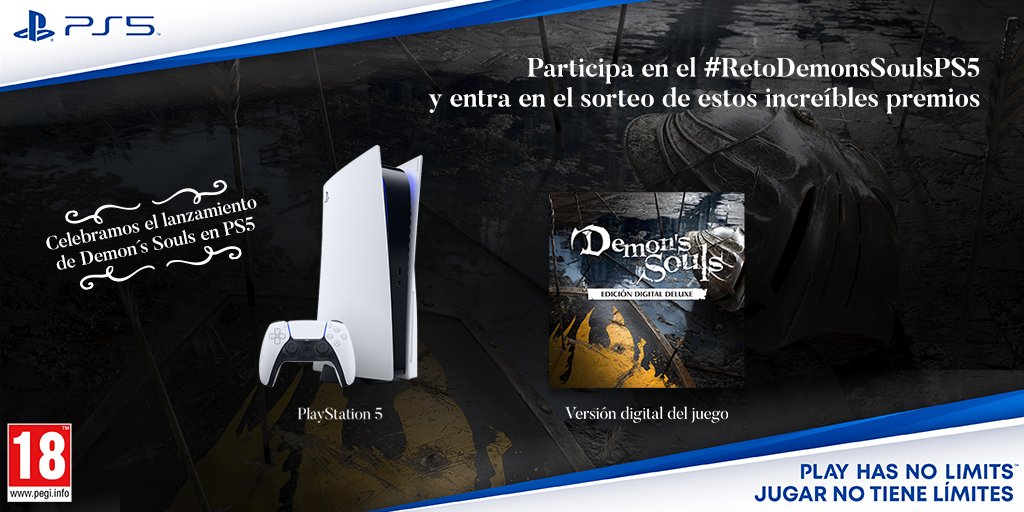 PlayStationES's tweet photo. Para celebrar el lanzamiento de Demon´s Souls en #PS5 hemos creado el #RetoDemonsSoulsPS5 ¡Has nacido para superarlo! 🌟 Así que participa en este hilo para llegar al final de la aventura y ganar una #PS5 y la Edición Digital Deluxe del juego🔥⚔️ https://t.co/jBb7Y8OGoZ https://t.co/jsBdxdRmr5