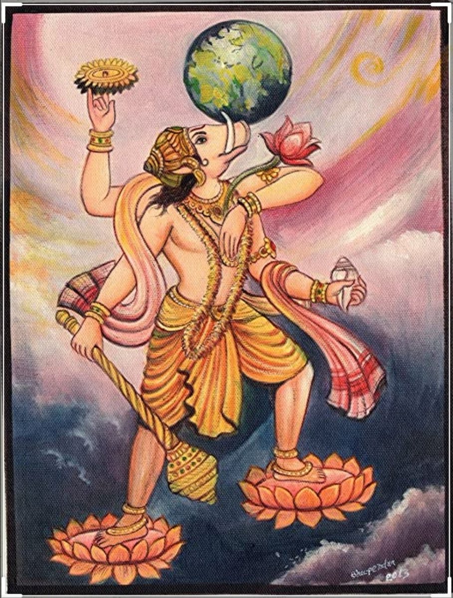To rescue Mother Earth Lord Vishnu took the avatar of Varaha (wild boar) & overpowered Hiranyaksha in a duel fought under water, restoring Earth to it's original position.