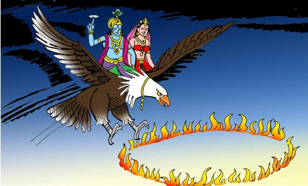 Now Naraka's capital was very well protected but how difficult can it be for our Lord Vishnu to penetrate the layers & enter inside. Finally Naraka came to fight Krishna. Oh! the mighty fight that took place between Krishna & Naraka.