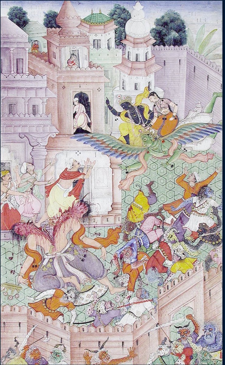 Finally, on the dark night of CHATURDASHI, Naraka took out the deadly tusk given to him by Lord Varaha(which he had saved for such occasion) & threw at Krishna's chest, thus making him unconscious.