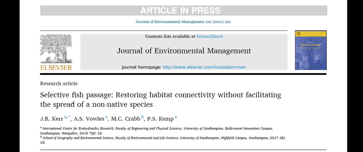 Really excited to share my latest paper on selective fish passage. Research assessed whether two low cost fish passage solutions also aid the passage the non-native American signal crayfish.

authors.elsevier.com/a/1c3r014Z6tei…

<a href="/DrAVowles/">Andy Vowles</a> @Paul_Kemp_Fish @UoS_ICER  @Maddie31478503