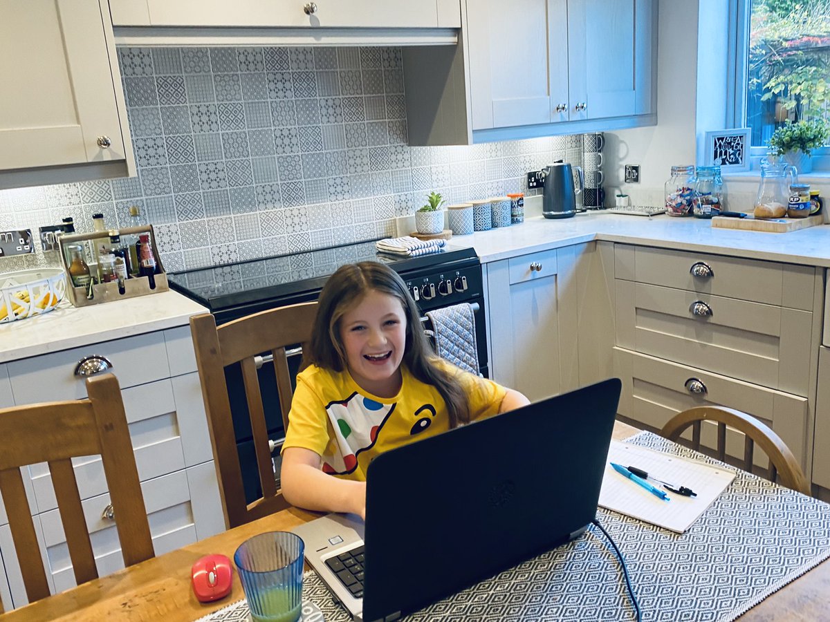 CM4education's tweet photo. Amelie is all dressed up for @BBCCiN today. She’s been smiling everyday but working super hard on @purpleMash @bbcbitesize for her first week at home. She can’t wait to be back with her friends @AcklamWhin next week. #ChildrenInNeed #FridayFeeling #workingfromhome https://t.co/oGp2MgPj6a
