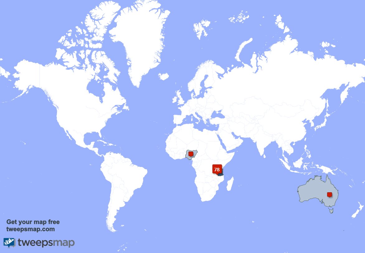 CaliberPublish's tweet photo. My followers are in Tanzania(83%), Nigeria(8%)... Get your map too: https://t.co/sfXPu2aDFS https://t.co/9xnaRkgBwP