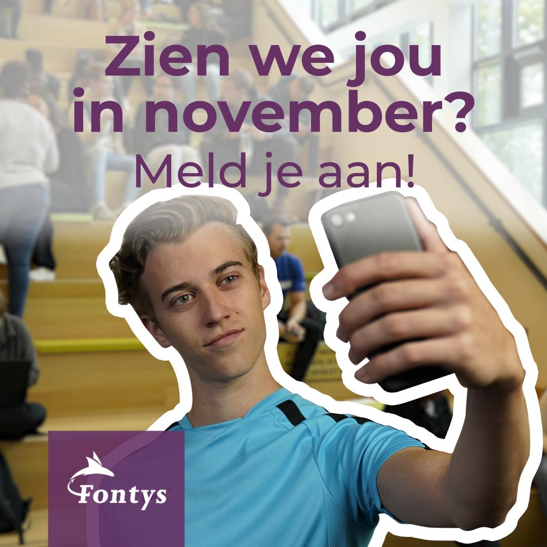 Nog op zoek naar een passende studie? 😀

Hier volgt een gouden en goede tip!💡

Aanmelden voor één van de online voorlichtingen in de week van 16 t/m 20 november kan hier!⤵️

lnkd.in/ef7de57
 
<a href="/SPECO/">SPECO</a> #opendag #november #fontys