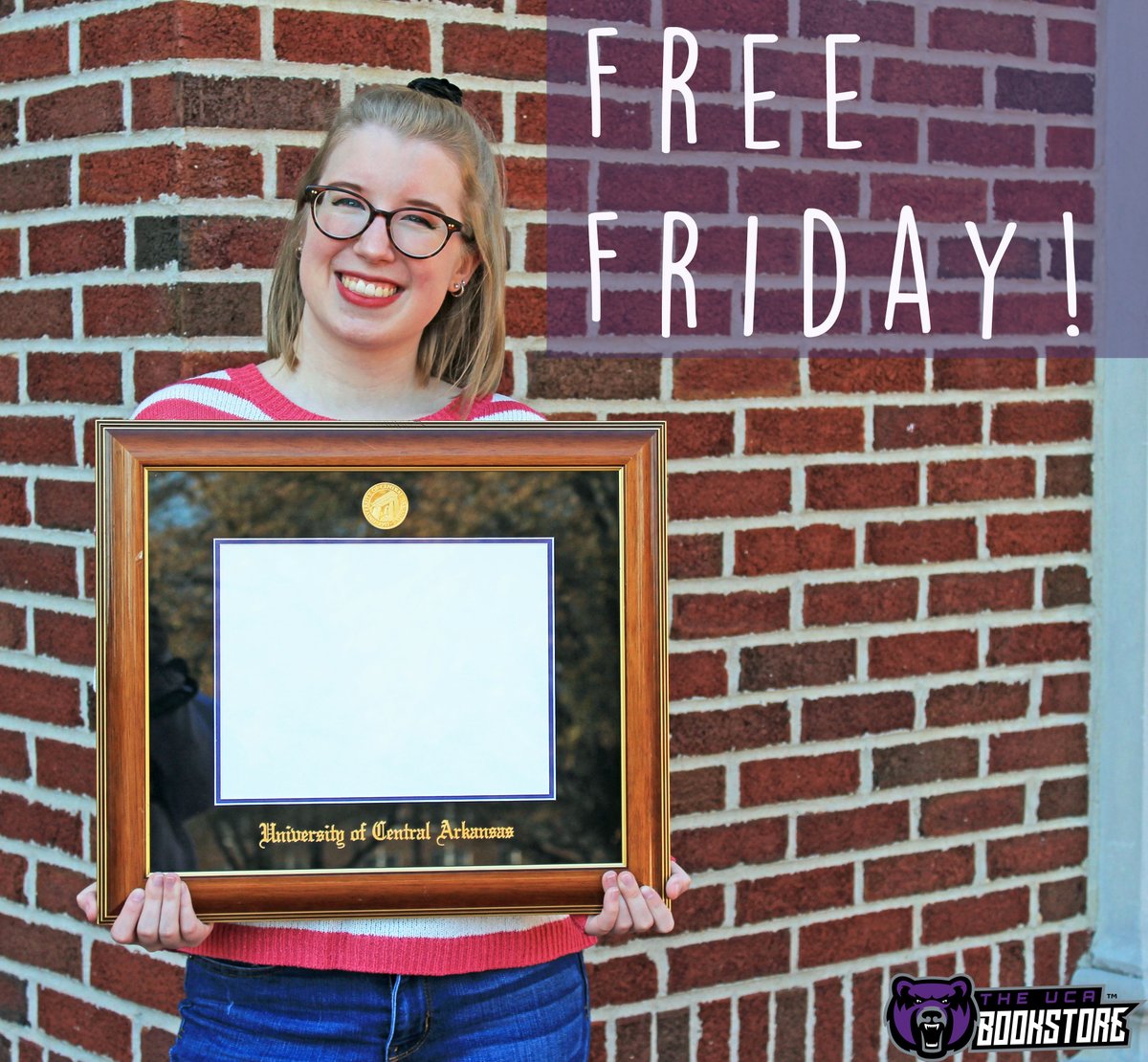 TheUCABookstore's tweet photo. Happy #FreeFriday! In celebration of our #GradSale coming up, this week we're giving away one of our official UCA diploma frames! Seniors, to enter to win all you have to do is like this post, and comment what your post-graduation plans are! Good luck, and congradulations! 🎓 https://t.co/t8c1Weekli