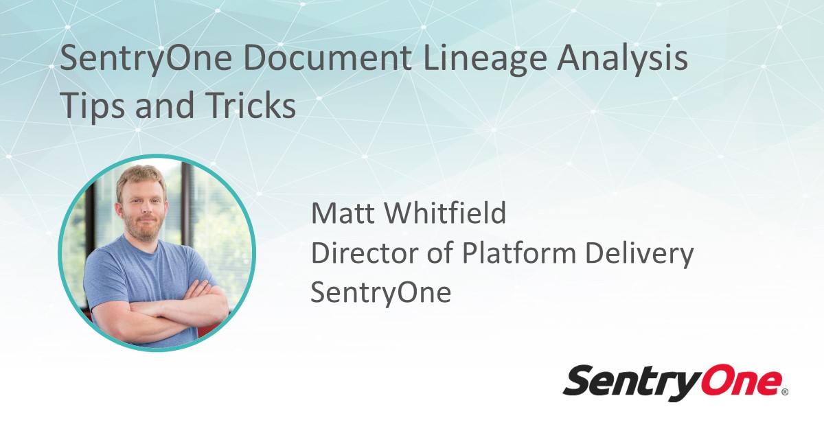 SentryOne's tweet photo. Did you know #SentryOne Document’s #datalineage analysis capabilities enable you to trace the usage and movement of data across your environment? Matt Whitfield shares some tips for getting the most out of SentryOne Document's lineage analysis mode. https://t.co/jZd3Asg8sU https://t.co/1AWJ9ZeDJI