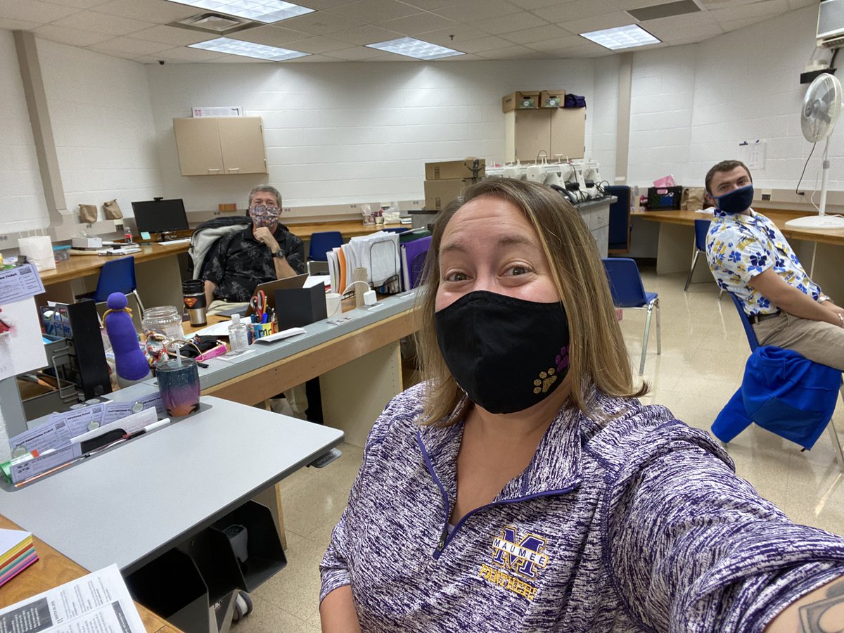 We don’t have our own classrooms at @PanthersGMS this year, but we do have the best office &amp; office mates! <a href="/MikeDickgms/">Mike Dick</a>  @JessingEthan  #wearemaumee #covidteaching