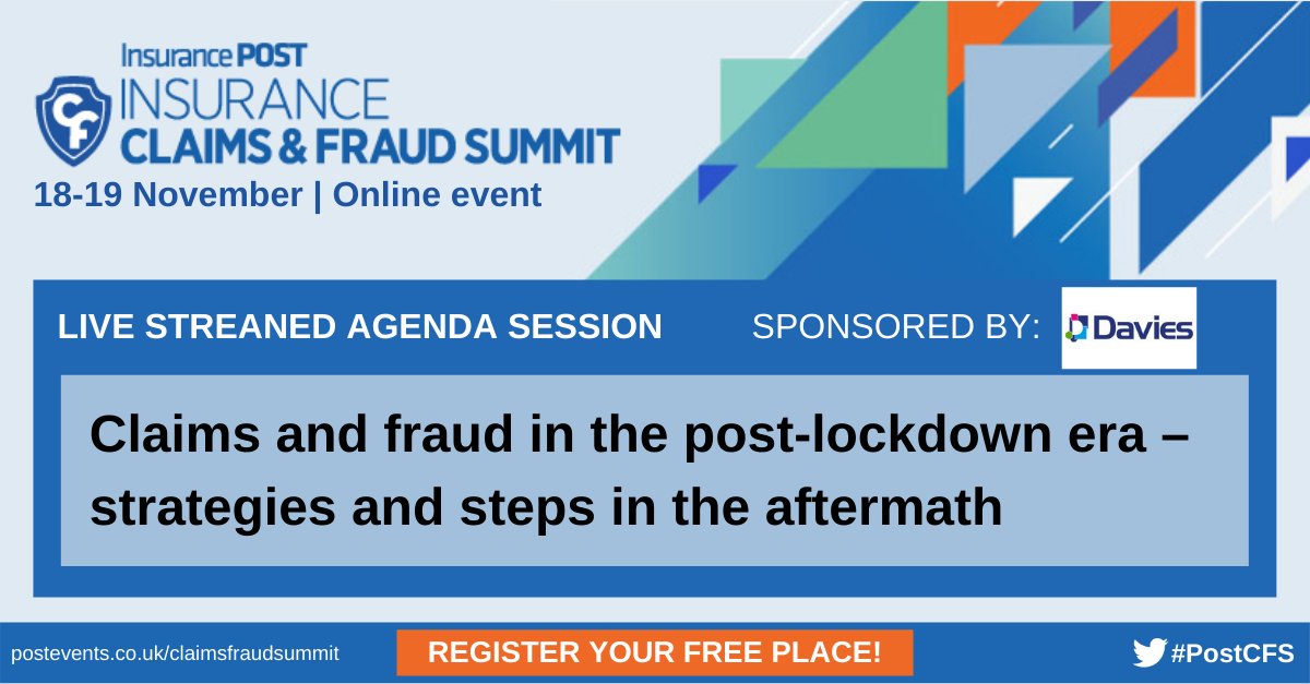 Insurance_Post's tweet photo. Our sponsor, @Davies_Group, will be discussing the impact that the pandemic and subsequent lockdown has had on insurers operations.

Join their session, Claims and fraud in the post-lockdown era – strategies and steps in the aftermath.

Register: https://t.co/I7BSLmHs4i #PostCFS https://t.co/0dskl6e7sq