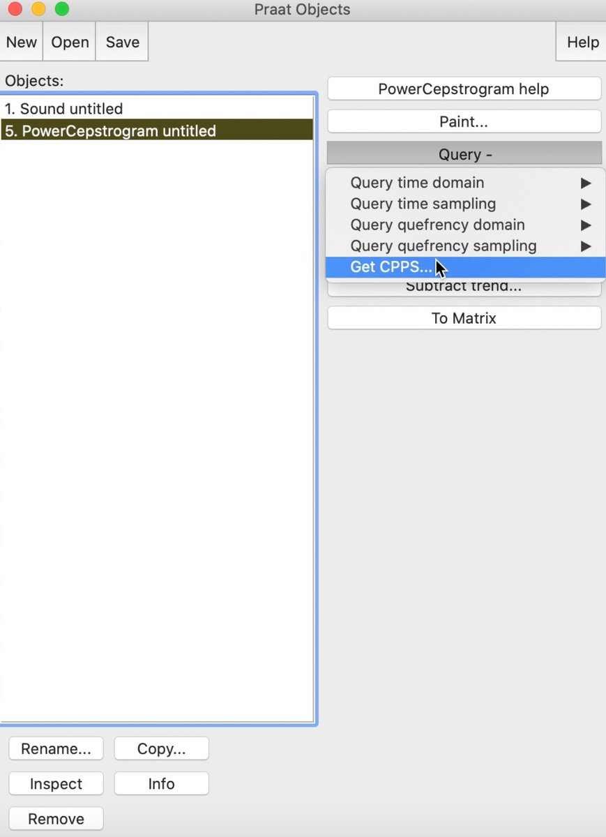 Lastly, select the new file that begins with “PowerCeptrogram”, then select “Query – ” > “Get CPPS…”, and “OK”. The  #CPP will get generated in about a minute or less.
