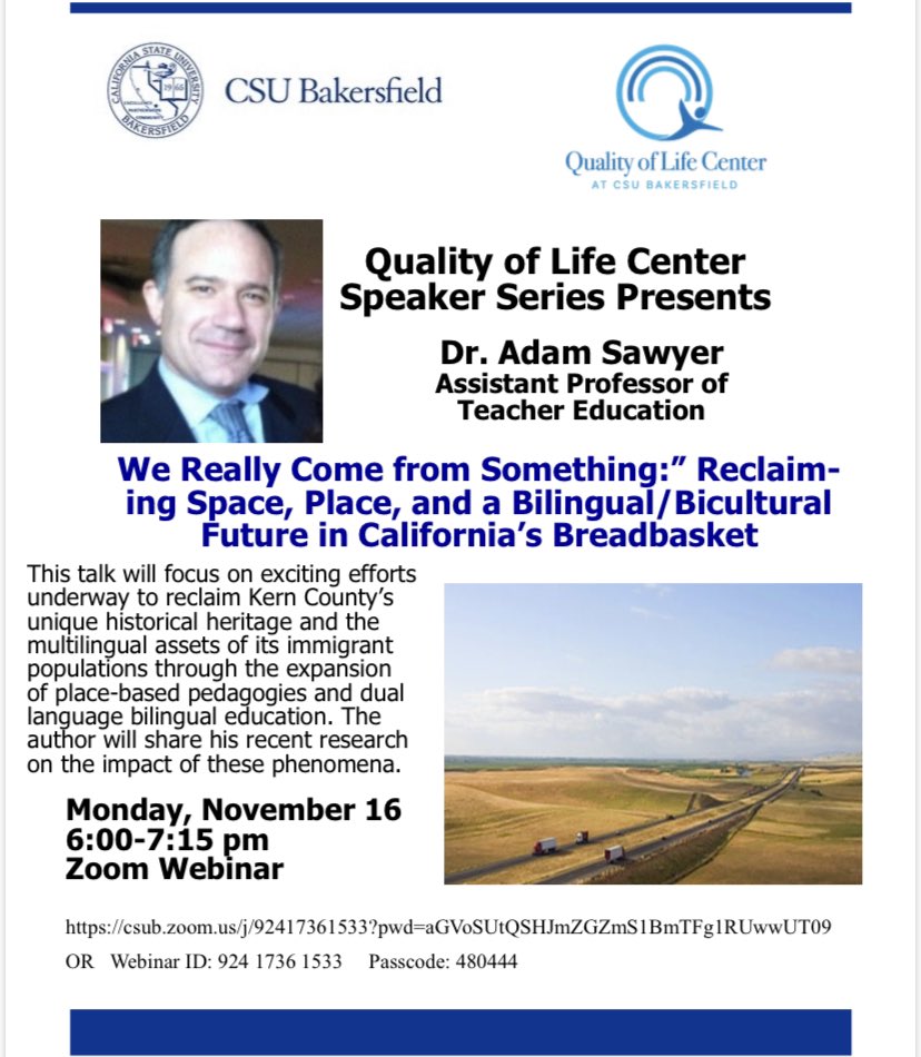 You will not want to miss this talk with Adam Sawyer, TED faculty and Liberal Studies director. It is always a pleasure to see into the mind of Adam and gain a glimmer of his amazing perspective. Join him as he examines Kern County’s multilingual heritage on Monday 11/16/2020.