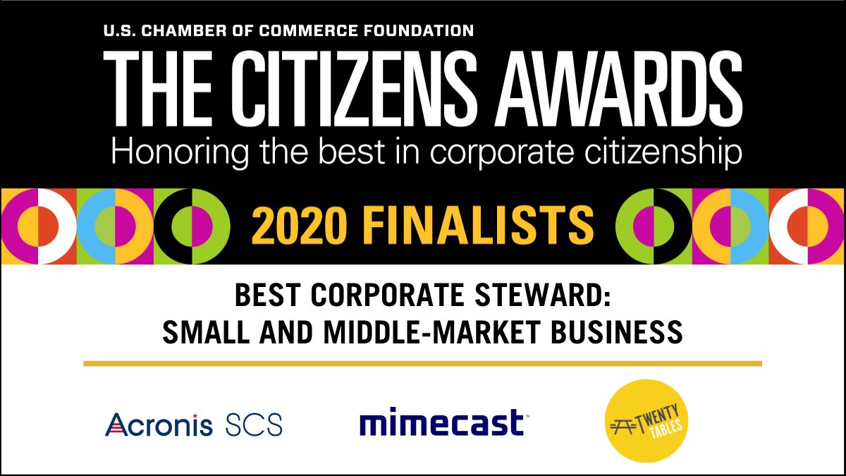 See why <a href="/AcronisSCS/">Acronis SCS</a>, @mimecast, and <a href="/TwentyTables/">TwentyTables</a> are the #Citizens2020 Best Corporate Steward: Small and Middle-Market Business finalists! Read their stories and join us at #BusinessSolves Nov. 17-19 to find out who wins: bit.ly/3khPmBQ
