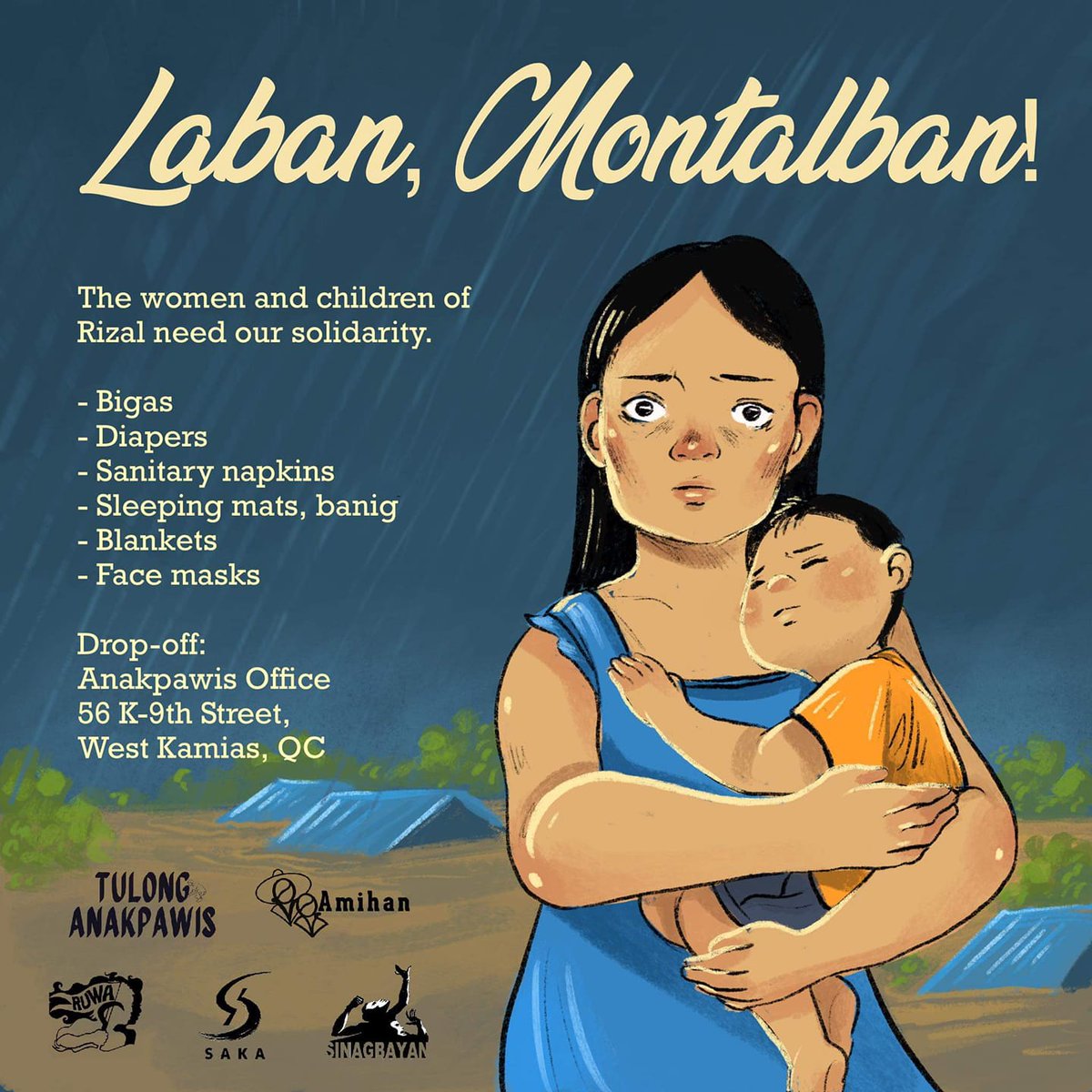 PilipinasSaka's tweet photo. SOLIDARITY WITH THE WOMEN AND CHILDREN OF MONTALBAN, RIZAL!

Rizal was hit hard by #UlyssesPH, and the women and children of Montalban were among the hardest hit.

Makiisa at makisangkot! Makibaka, wag matakot! https://t.co/7JBE6yY6m5