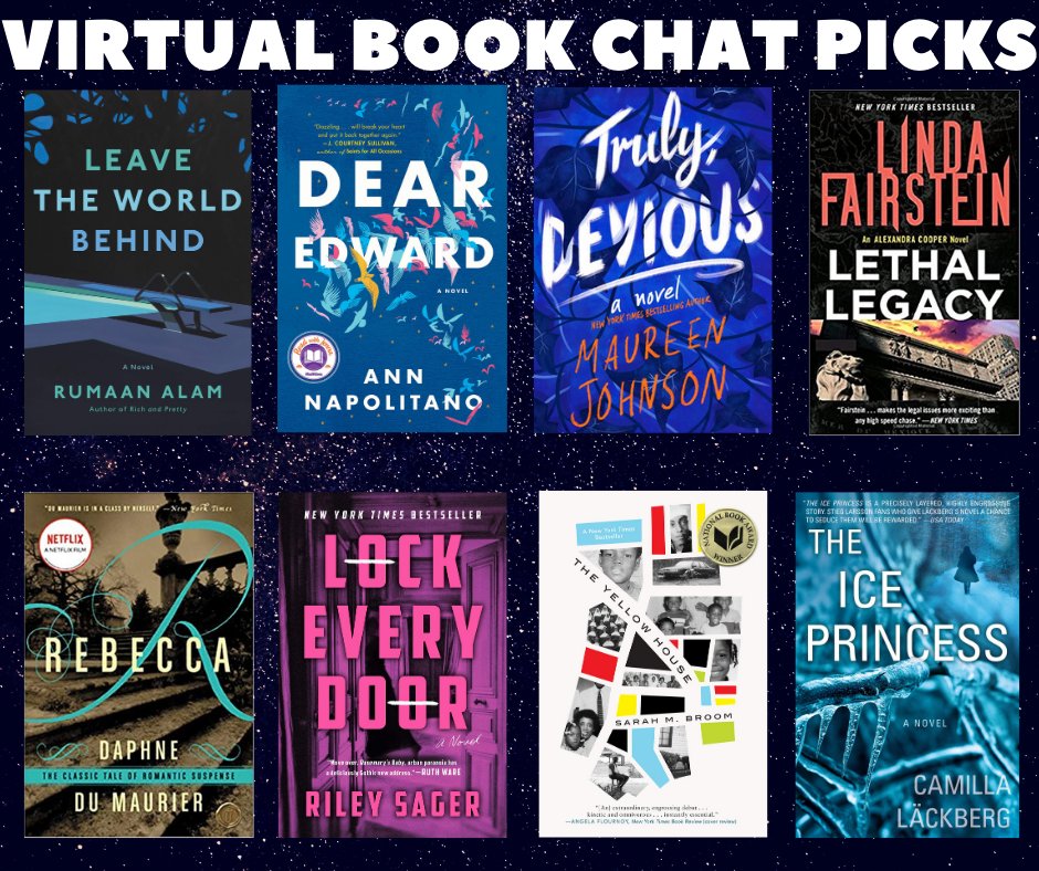 greenvillelibri's tweet photo. Looking for a good book?  Here are some of the titles we discussed during our latest Virtual Book Chat in Zoom.  Visit our event calendar to register for our next meeting on Thursday, December 3 at 6:00 pm. https://t.co/VtBNuSloIm