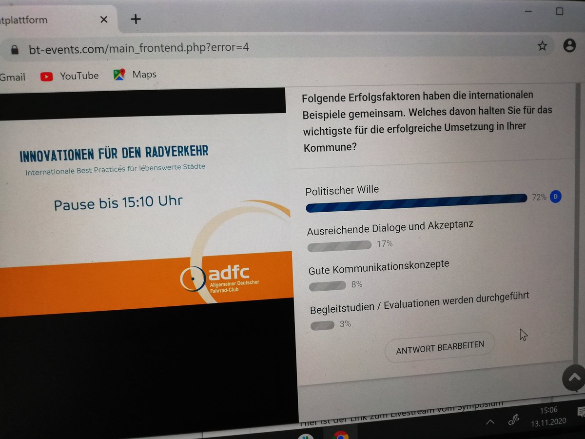 Erfolgskriterien für die Umsetzungschancen von Radinfra in der Kommune:

75% glauben, es ist der 'Politische Wille'

JA!

#InnoRAD @FahrradClub @IngmarStreese @RegineGuenther @thomsen_jp @RegBerlin