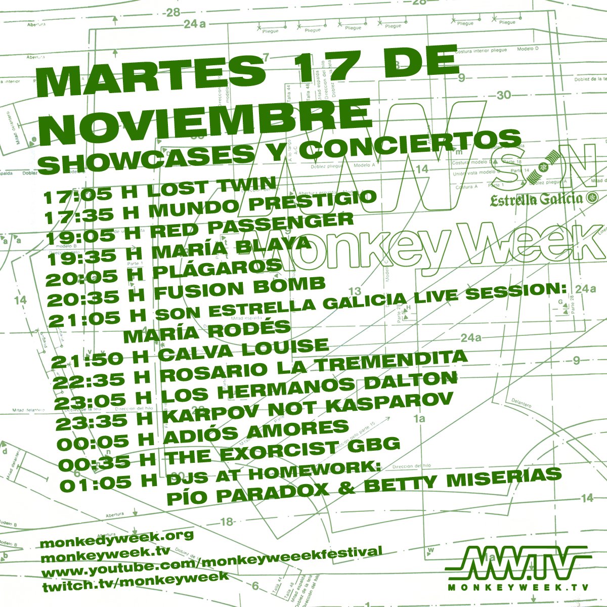 Monkeyweek's tweet photo. Programación de los #showcases y #conciertos en streaming en 𝗠𝗢𝗡𝗞𝗘𝗬 𝗪𝗘𝗘𝗞 𝗧𝗩 el Martes 17/11
📺 https://t.co/l4nRMUfXz1
📺 https://t.co/ZyvrzPfiDZ https://t.co/qKdiujzGx2