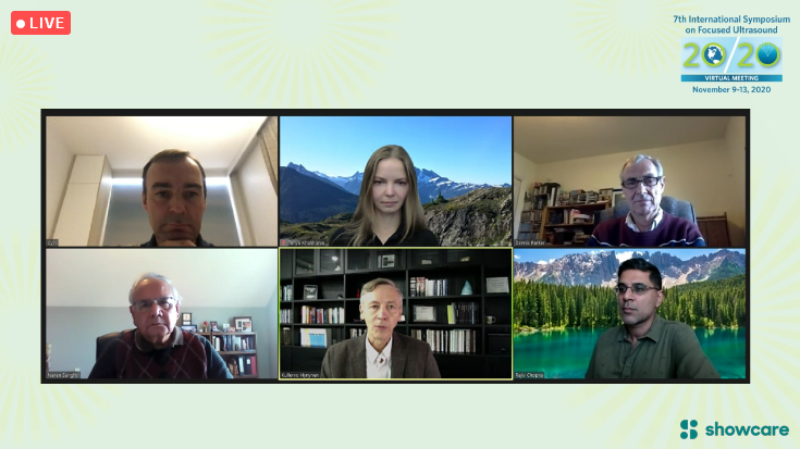 FUSFoundation's tweet photo. Closing out Track B Session II is this panel "Technology Gaps & Breakthroughs." From top, L-R:
- Cyril Lafon, @Inserm
- Tatiana Khokhlova, @UW
- Dennis Parker, @UUtah
- Narendra Sanghvi, @SonaCareMedical
- @KullervoHynynen , @Sunnybrook
- Rajiv Chopra, @UTSWNews
#FUSF2020 https://t.co/CcwFybqM49