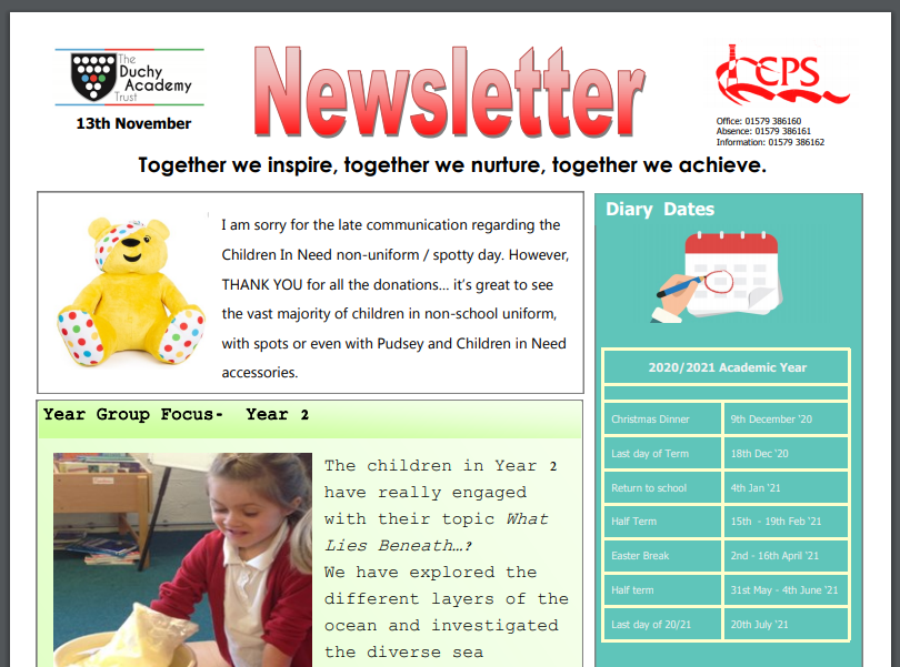 CallingtonPS's tweet photo. 📣 Our latest newsletter is out! Click below to read it on our website https://t.co/IvtVG9K1cN

#schoolnews #TeamCPS #ChildrenInNeed https://t.co/wldrxZIQRW